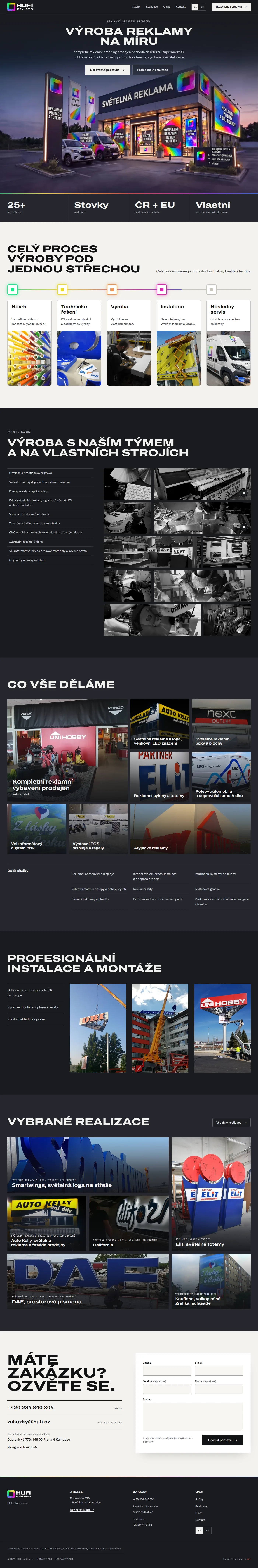 Celá úvodní stránka nového webu HUFI reklama