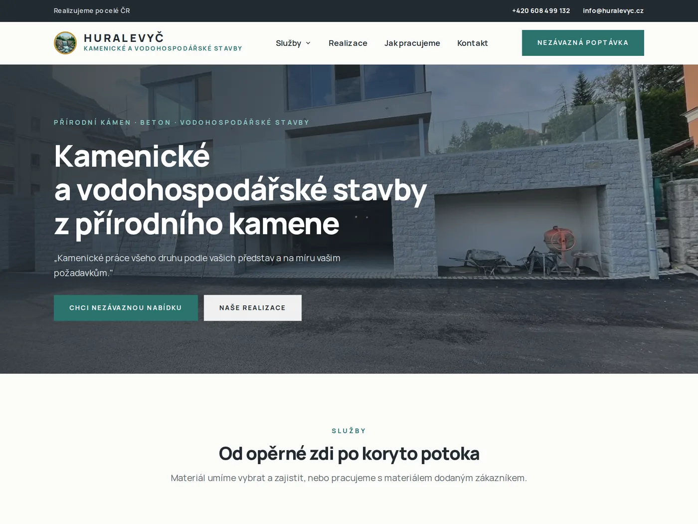 HURALEVYČ homepage with a photo of a stone retaining wall