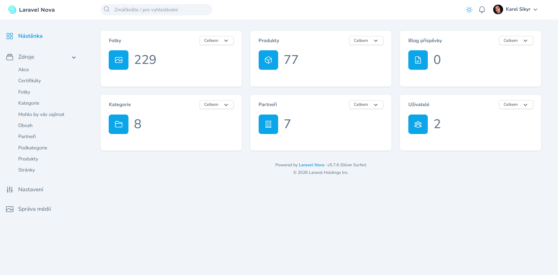 Administrace Kozák Systémy v Laravel Nova
