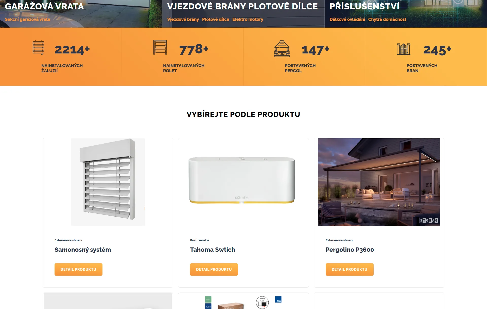 Sekce produktů na webu Kozák Systémy