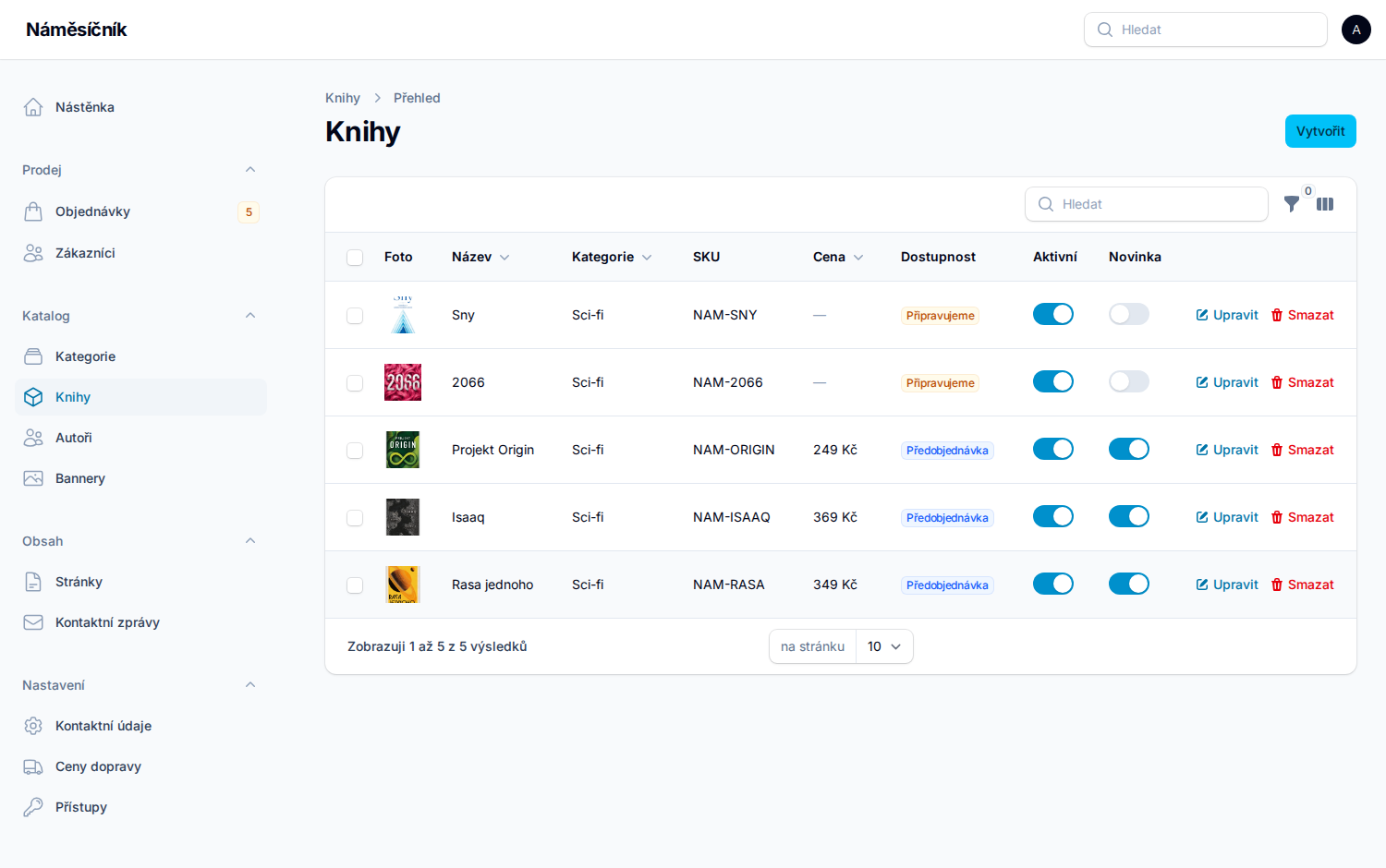 The Náměsíčník e-shop admin in Filament