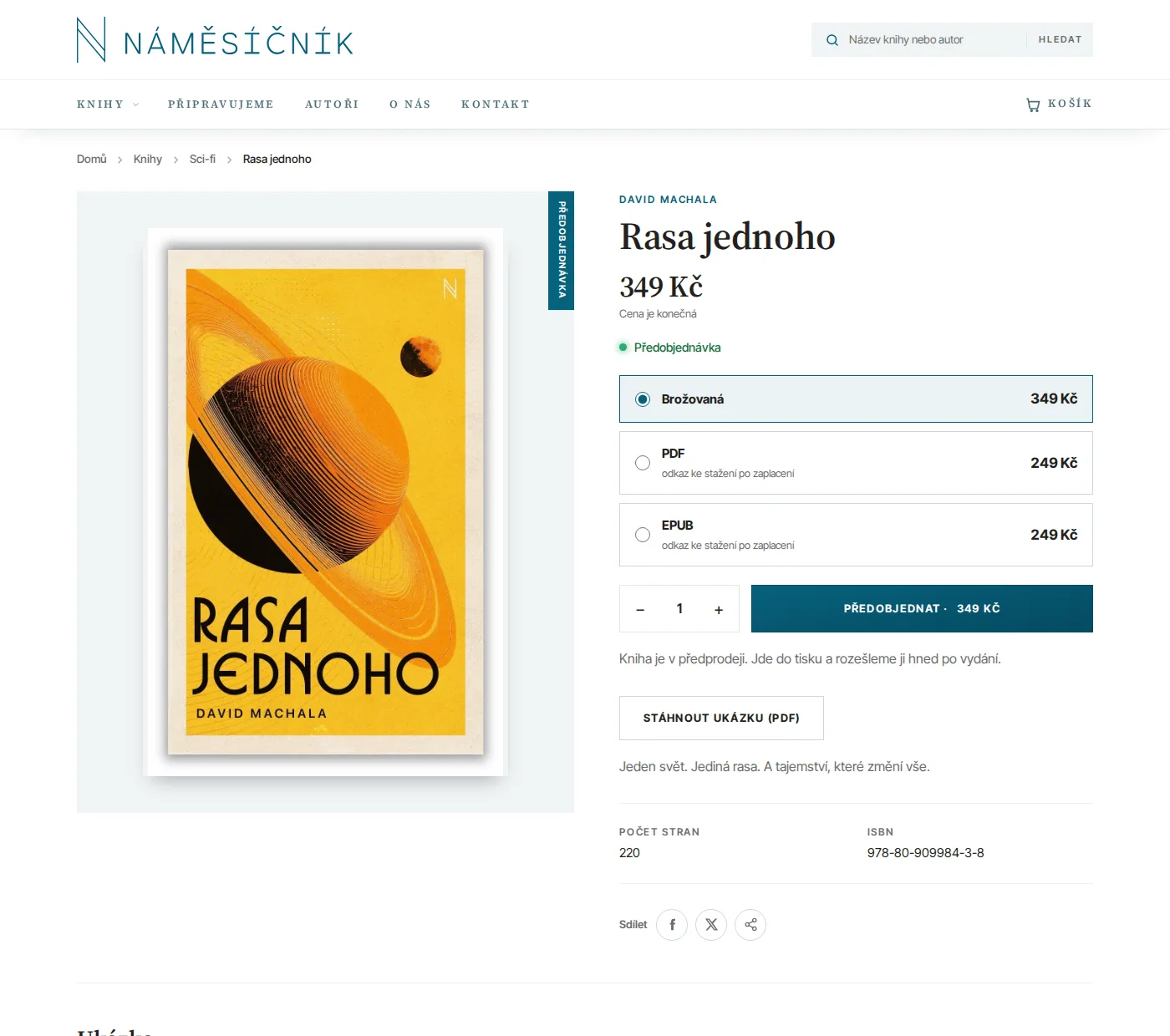 Book detail with format selection on the Náměsíčník e-shop