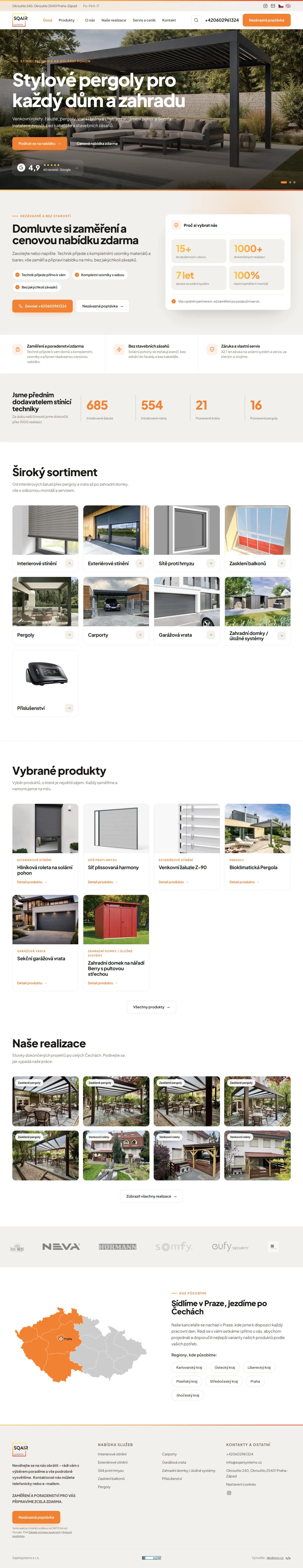 Web SQAIR systems po redesignu na grafiku na míru, celá stránka