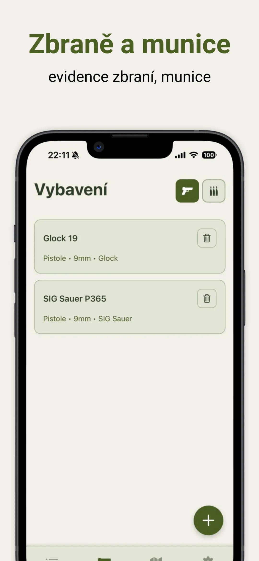 Firearm and ammunition tracking in the app