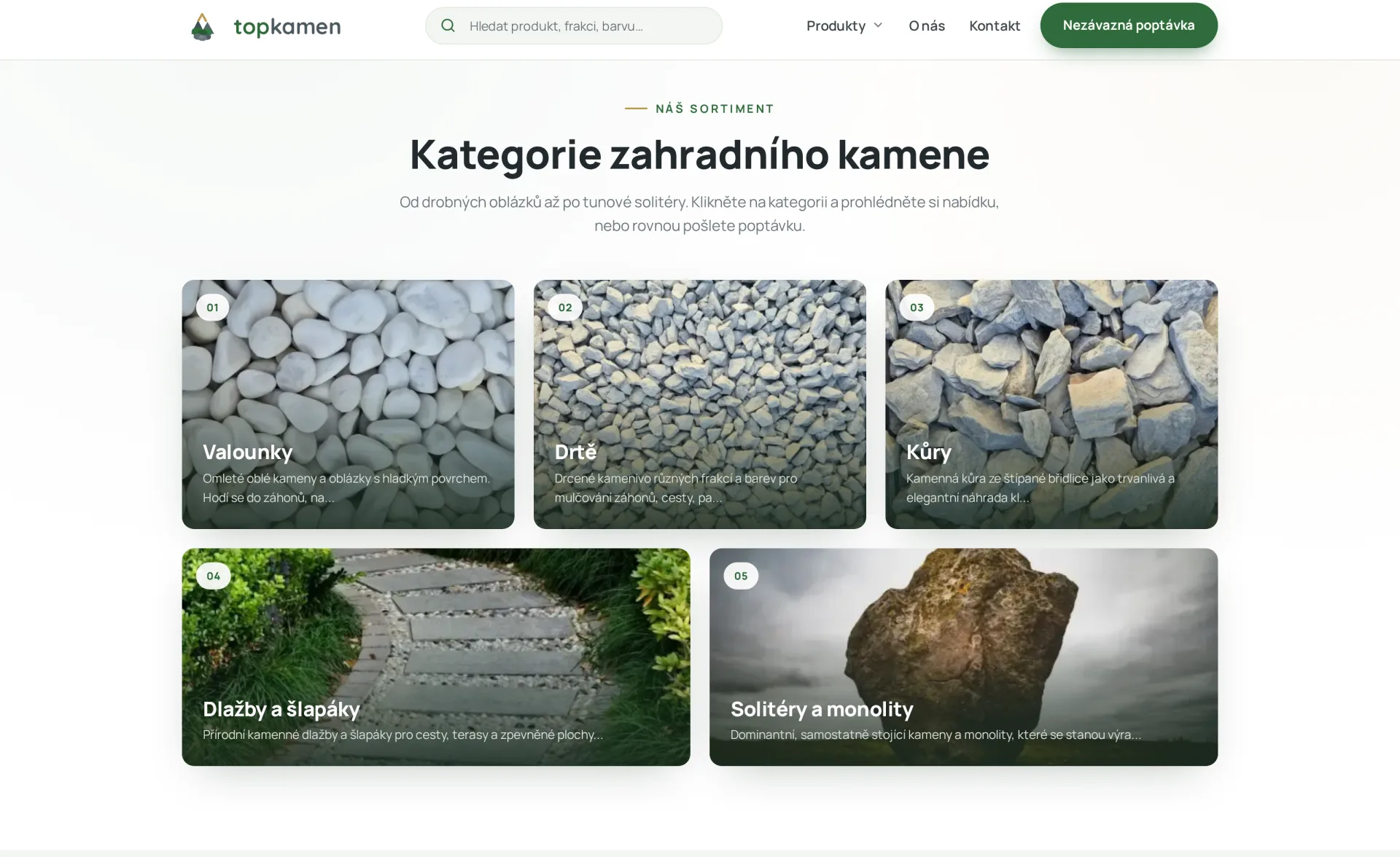 Sekce sortimentu na webu TopKamen