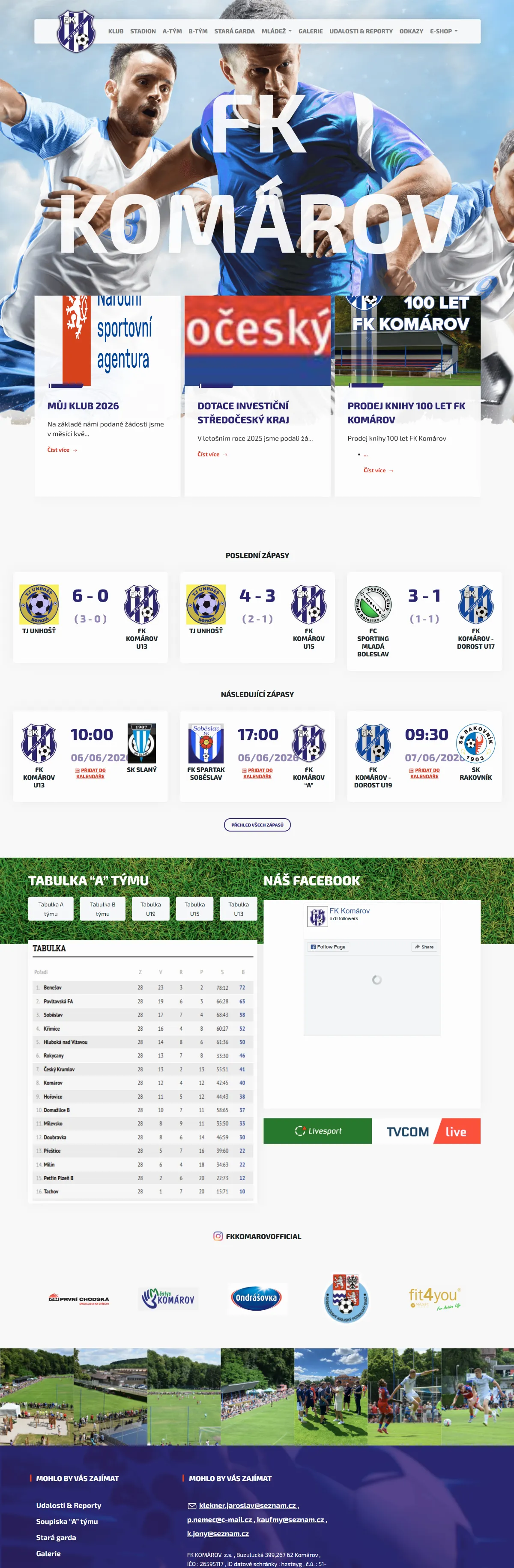 Náhled webu: FK Komárov